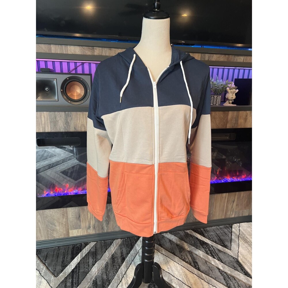 Color Block Zip-Up Hoodie Jacket Size Large